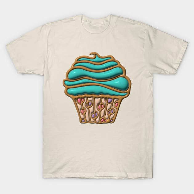 PUFFY 3D CUPCAKE DREAMS Party Turquosie Buttercream Icing Polka Dots - UnBlink Studio by Jackie Tahara T-Shirt by UnBlink Studio by Jackie Tahara